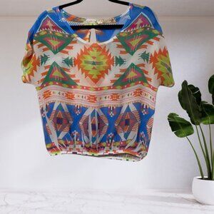 Penelope Project Tribal Print Blouse Size Medium Boho Festival Top